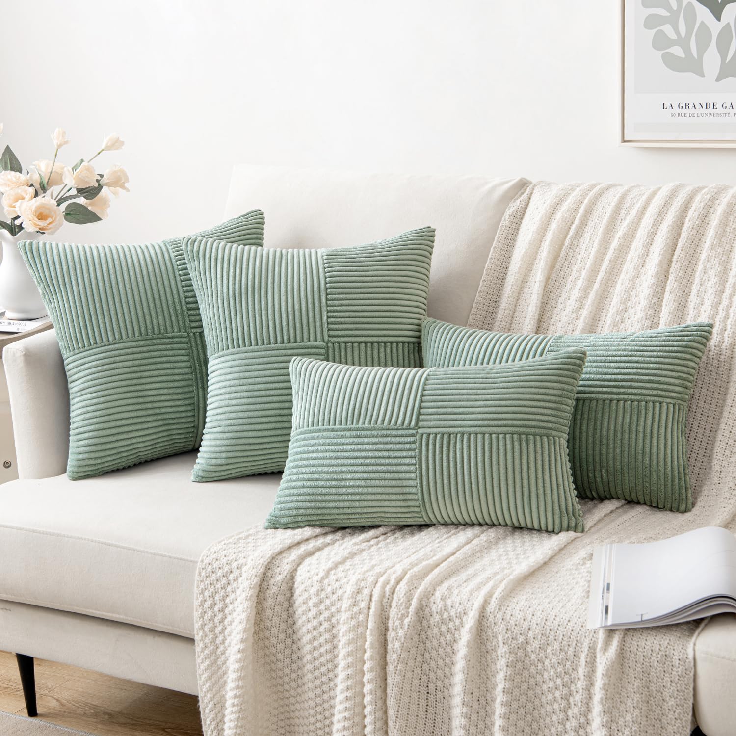 MIULEE Greyish Green Decorative Throw Pillow Covers for Couch 18x18 Inch