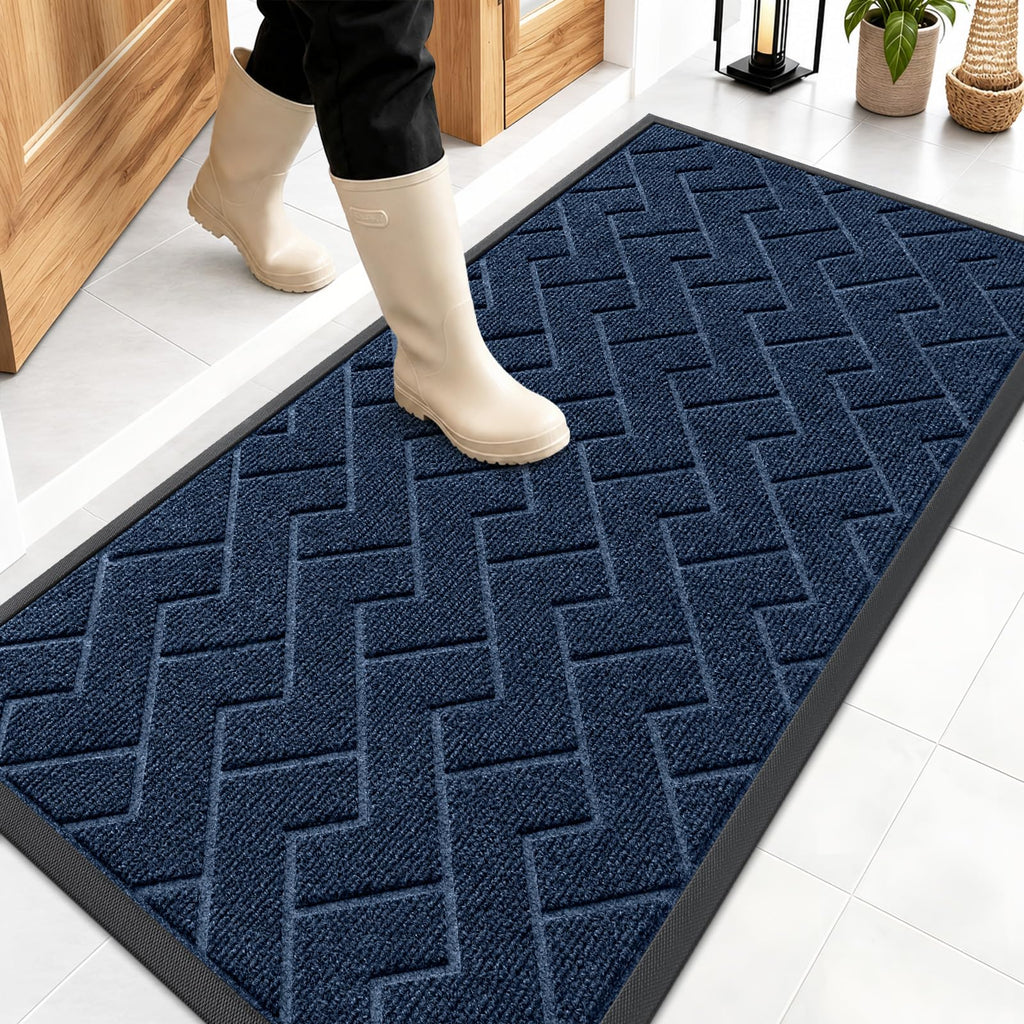 OLANLY Front Door Mat Outside 47x23, All-Season Absorbent Rubber Doormat