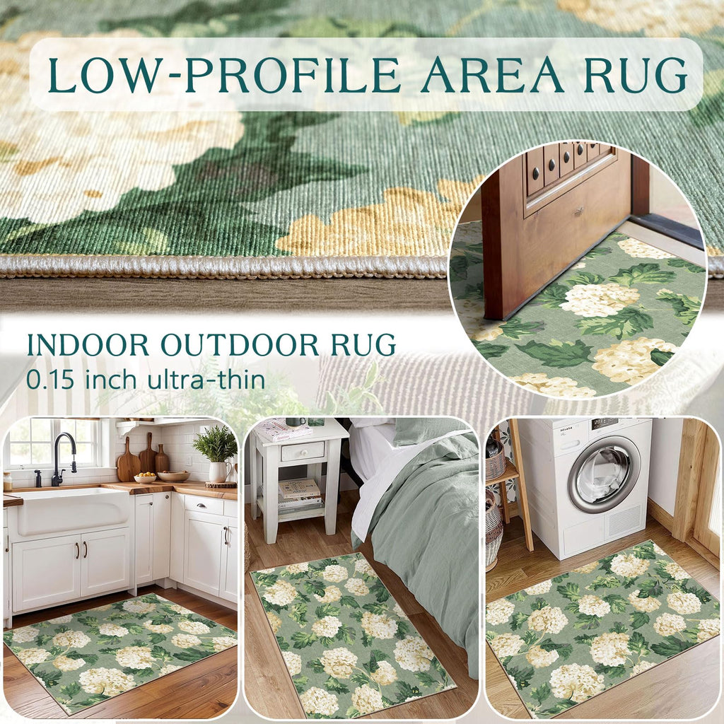Othilic Front Door Mat Outside Entrance - 2x3 Sage Green Floral Entry Rug