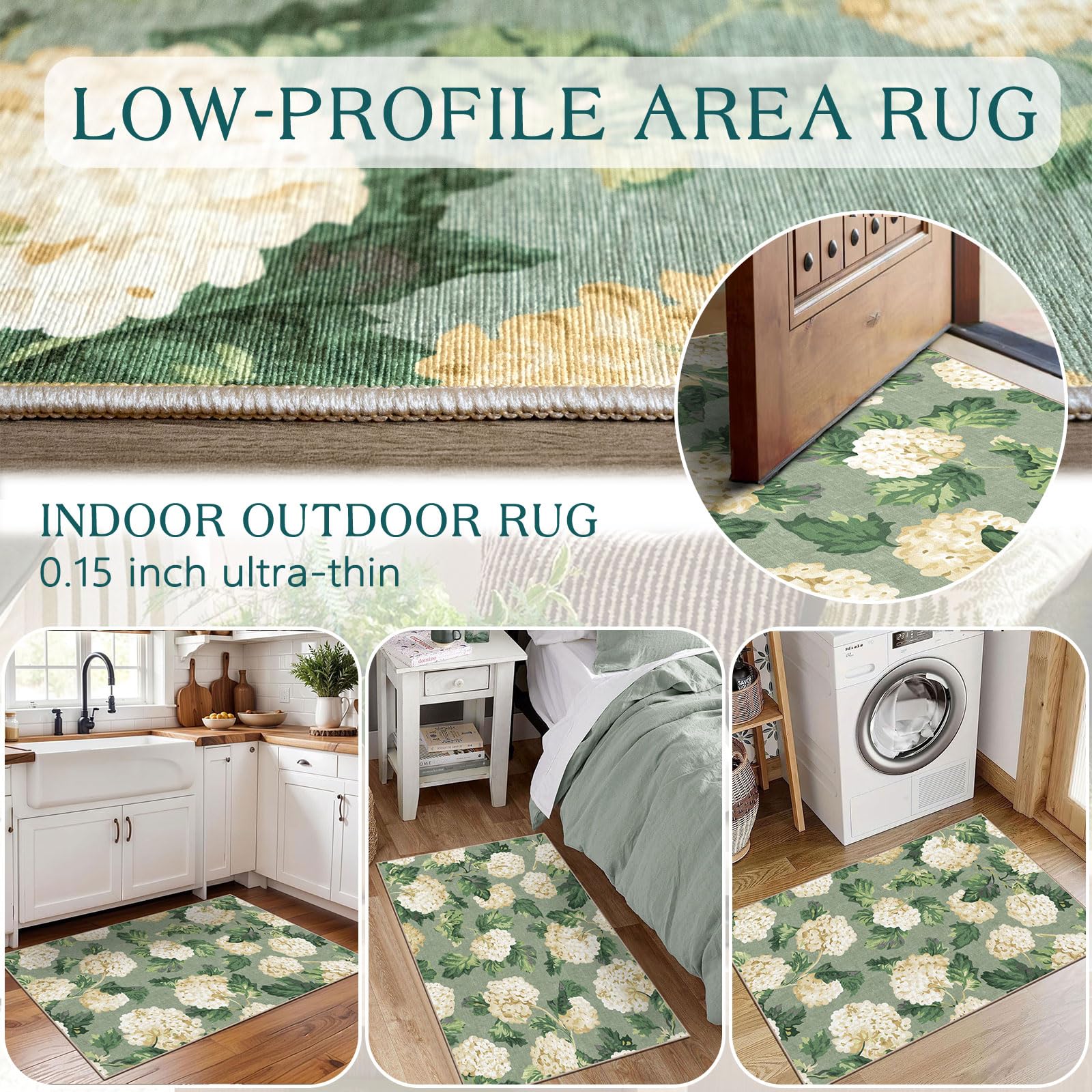 Othilic Front Door Mat Outside Entrance - 2x3 Sage Green Floral Entry Rug