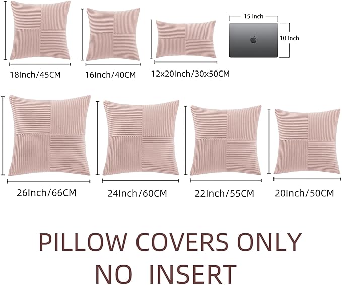 Fancy Homi 2 Packs Blush Pink Decorative Throw Pillow Covers 16x16 Inch for Living Room Couch Bed, Rustic Farmhouse Boho Home Decor, Soft Corss Patchwork Corduroy Textured Square Cushion Case 40x40 cm