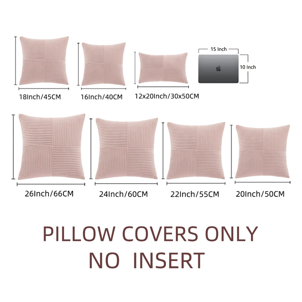 Fancy Homi 2 Packs Blush Pink Decorative Throw Pillow Covers 18x18 Inch for Living Room Couch Bed, Rustic Farmhouse Boho Home Decor, Soft Corss Corduroy Patchwork Textured Square Cushion Case 45x45 cm