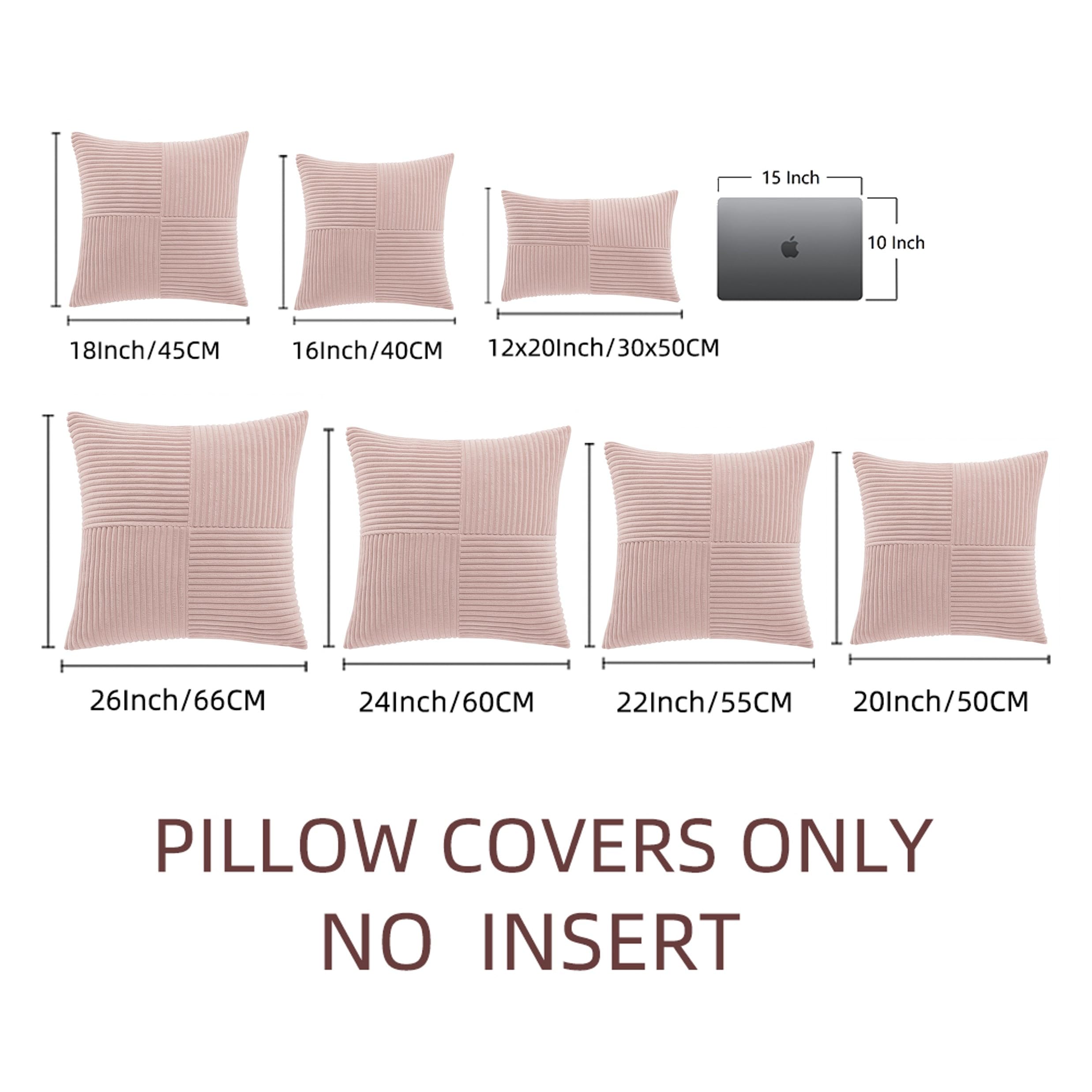 Fancy Homi 2 Packs Blush Pink Decorative Throw Pillow Covers 18x18 Inch for Living Room Couch Bed, Rustic Farmhouse Boho Home Decor, Soft Corss Corduroy Patchwork Textured Square Cushion Case 45x45 cm