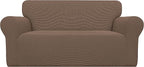 Easy-Going Stretch Oversized Loveseat Slipcover 1-Piece Sofa Cover Furniture Protector Couch Soft with Elastic Bottom for Kids Polyester Spandex Jacquard Fabric Small Checks Brown