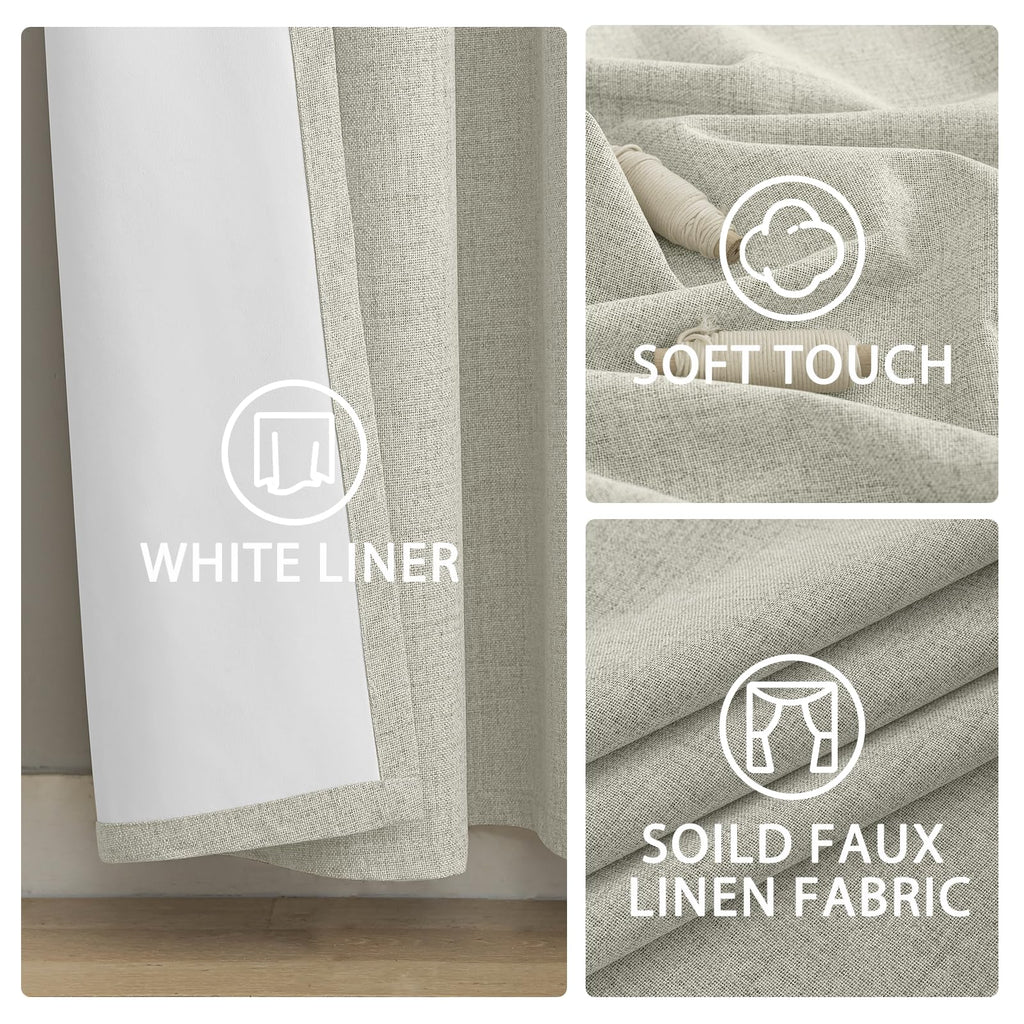 Yakamok Cream Linen Textured Curtains 90 Inches Long for Living Room