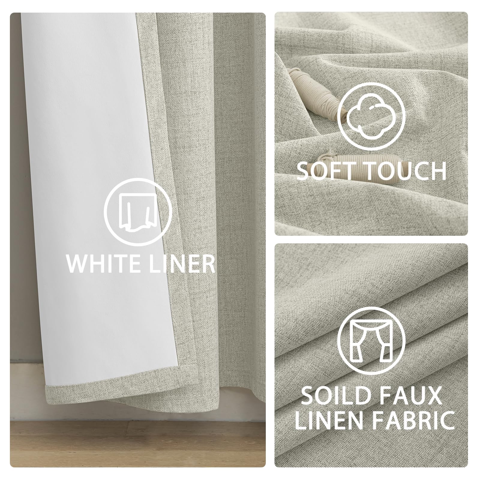 Yakamok Cream Linen Textured Curtains 90 Inches Long for Living Room