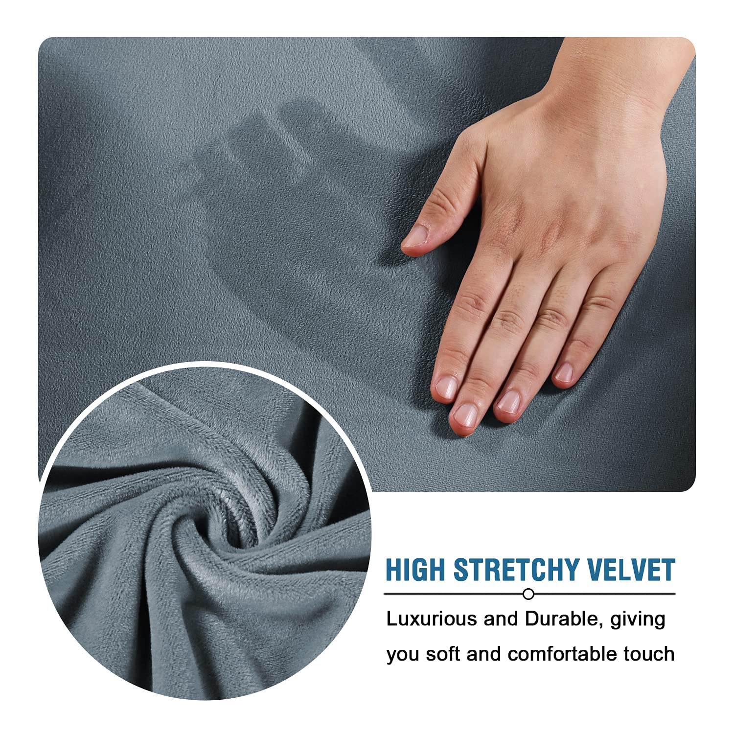 H.VERSAILTEX Real Velvet Plush 3 Piece Stretch Sofa Covers Couch Covers for 2 Cushion Couch Sofa Slipcovers Width Up to 90 Inch Feature Thick Soft Stay in Place (Large Sofa, Stone Blue)