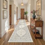 Hallway Runner Rug 2x12, Extra Long Washable Runner Rugs with Rubber Backing, Non Slip Runner, Vintage Rug Runners for Kitchen Laundry Room Entryway (Beige,2'x12')