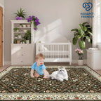 GarveeHome 6x9 Machine Washable Area Rugs for Living Room Floral Stain Resistant Soft Carpet Vintage Low Pile Non Slip Non-Shedding Floor Carpet Rugs for Bedroom Nursery Brown