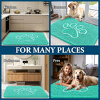 OLANLY Dog Door Mat for Muddy Paws 40x32, Paw Print Design, Absorbs Moisture and Dirt, Absorbent Non-Slip Washable Doormat, Quick Dry Chenille Mud Mat for Dogs, Entry Indoor Entryway Carpet, Teal