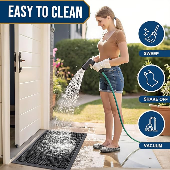 Smiry Front Door Mat Outside Entrance, Low Profile Rubber Doormat, 59x30