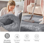 OLANLY Light Grey Round Rugs for Bedroom - Machine Washable, 9 ft Circle Area Rugs for Living Room, Soft and Fluffy Shaggy Carpet for Teen Girls and Boys, Nursery Rooms, Dorms, Home Decor Aesthetic