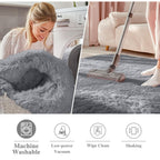 OLANLY Light Grey Round Rugs for Bedroom - Machine Washable, 5 ft Circle Area Rugs for Living Room, Soft and Fluffy Shaggy Carpet for Teen Girls and Boys, Nursery Rooms, Dorms, Home Decor Aesthetic