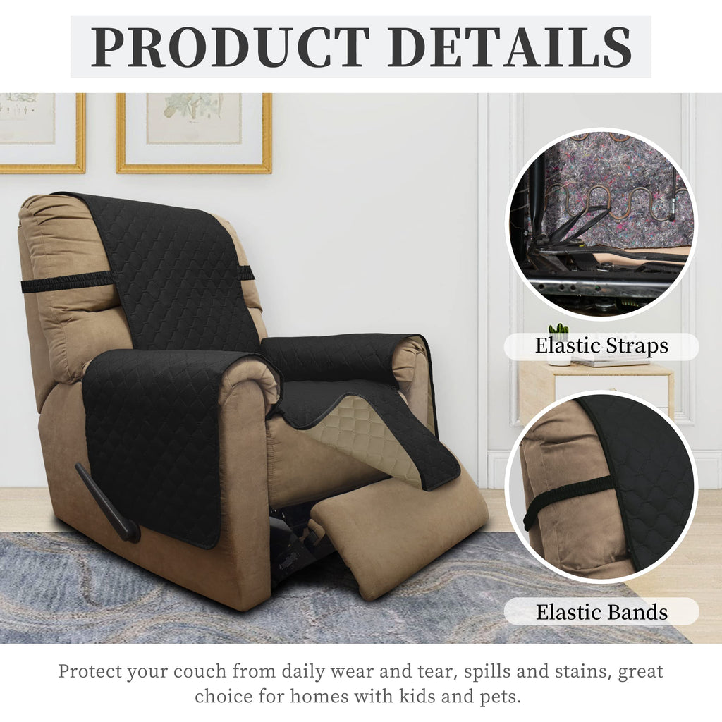 ISSUNTEX Double Protection 100% Waterproof Recliner Covers for Living Room, Reversible Furniture Protector Recliner Couch Sofa Slipcover for Dogs, Pets, Kids (Recliner, Black/Beige)