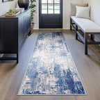 Washable Area Rugs 2'x8' Non-Slip Modern Abstract Soft for Living Room Entryway Bedroom Nursery, Print Pattern, Blue Grey Navy Gray
