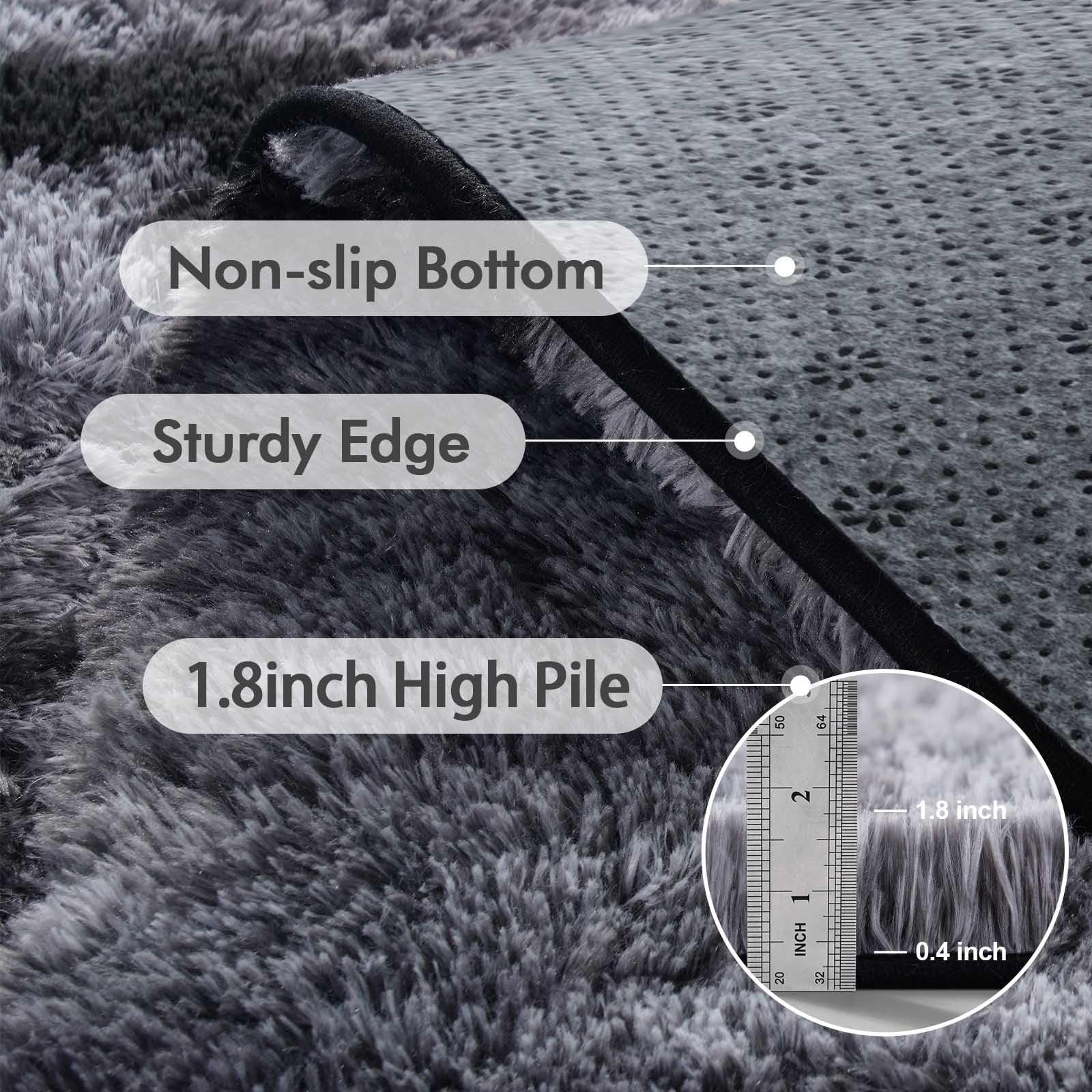 4x6 Ft Shag Rugs for Bedroom Living Room, Tie-Dyed Ultra Soft Fluffy Furry Area Rugs for Indoor Floor, Aesthetic Carpet for Kids Home Decor (Black)