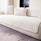 Velvet Couch Cover, Washable Sectional Sofa Cover, Anti Slip Sofa Slipcovers for 3 Cushion Couch Sofa L Shaped Recliner, Furniture Protector Covers for Pets Kids(White, Only 1 PCS)
