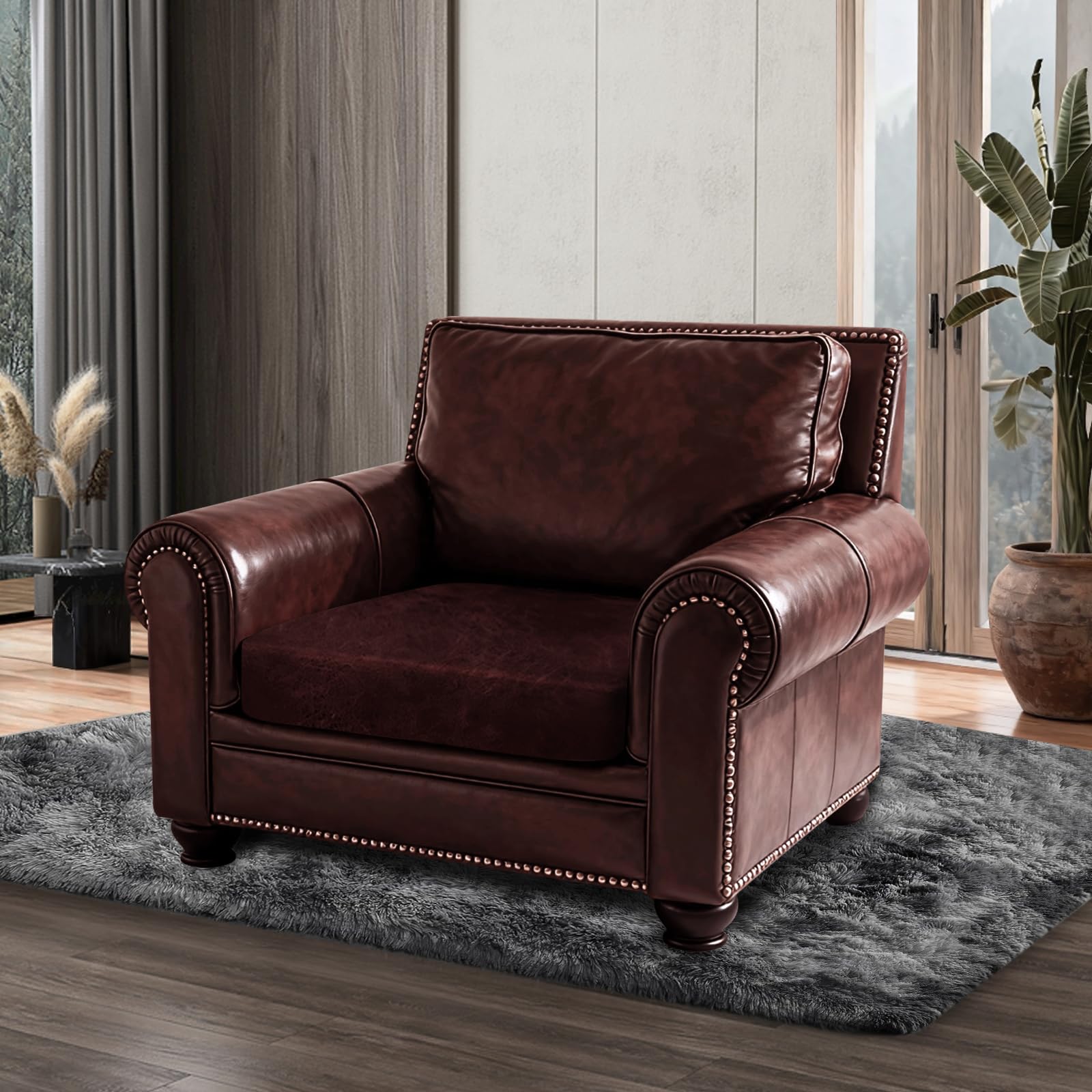 ANARACHON Leather Look Couch Cushion Covers Sofa Seat Slipcovers Sets Couches Furniture Protector for Sectional Armchair Loveseat Pets Kids Stretch Spandex Fabric (1 Cushion Armchair, Burgundy)