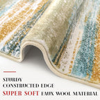 Lansny Modern Abstract Runner Rug 2.6x12, Green Mustard Multi Washable Long Kitchen Runner Non-Slip Soft Hallway Rug Runner Thin Print Faux Wool Carpet for Entryway Bedroom Laundry Room Indoor