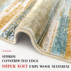 Lansny Modern Abstract 4x6 Living Room Washable Rug Non-Slip Soft Bedroom Area Rug Green Mustard Multi Thin Print Faux Wool Floor Carpet Throw Rugs for Nursery Playroom Dining Room Indoor Office