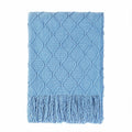BOURINA Blue Throw Blanket 50x60 Inch Boho Knitted Soft Throw Sofa Blanket