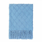 BOURINA Blue Throw Blanket 50x60 Inch Boho Knitted Soft Throw Sofa Blanket