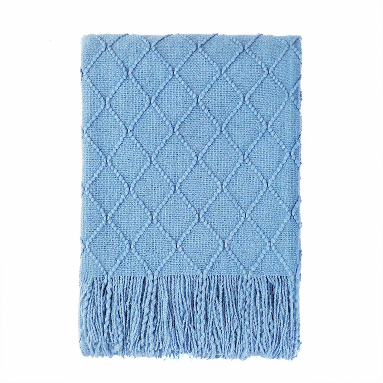 BOURINA Blue Throw Blanket 50x60 Inch Boho Knitted Soft Throw Sofa Blanket