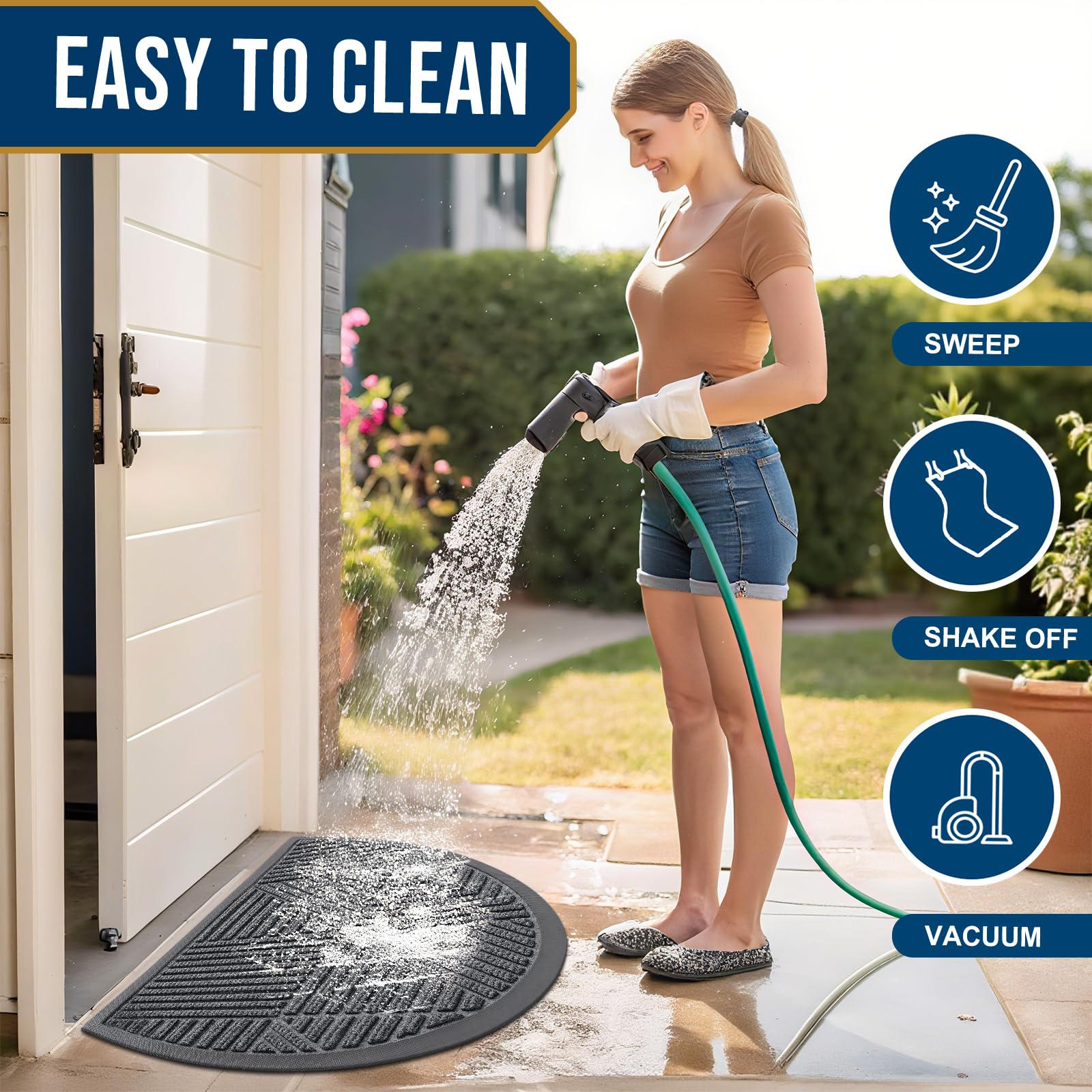 Smiry Half Circle Front Door Mat Outside Entrance, Rubber Doormat, 47x32