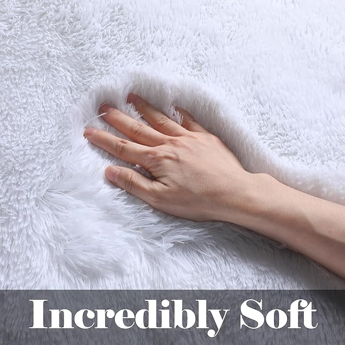 ONASAR White Runner Rugs for Bedroom Living Room, Luxury Bedside Fluffy Area Rug 2x6 Feet, Ultra Soft Plush Faux Fur Floor Throw Carpet for Hallway Nursery Kids Dorm Home Decor Aesthetic