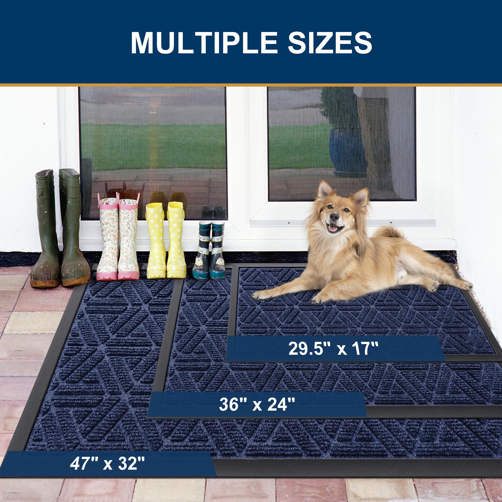 Smiry Front Door Mat Outside Entrance, Low Profile Rubber Doormat, 29.5x17