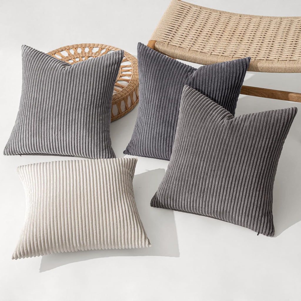 MIULEE Soft Corduroy Decorative Throw Pillow Covers Neutral Grey 18x18