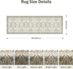 2x6 Hallway Washable Runner Rug - Soft Non Slip Vintage Rugs for Entryway Low-Pile Farmhouse Neutral Kitchen Runners Living Room Floor Mat Stain Resistant Distressed Carpet for Bedroom Bathroom Green