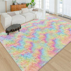 Fluffy Rainbow Colorful Area Rug for Living Room 6x9 Kawaii Tie Dye Rug Fuzzy Indoor Floor Unicorn Rug for Bedroom Girls Kids Nursery Baby Princess Room Dorm Home Decor Aesthetic Carpets