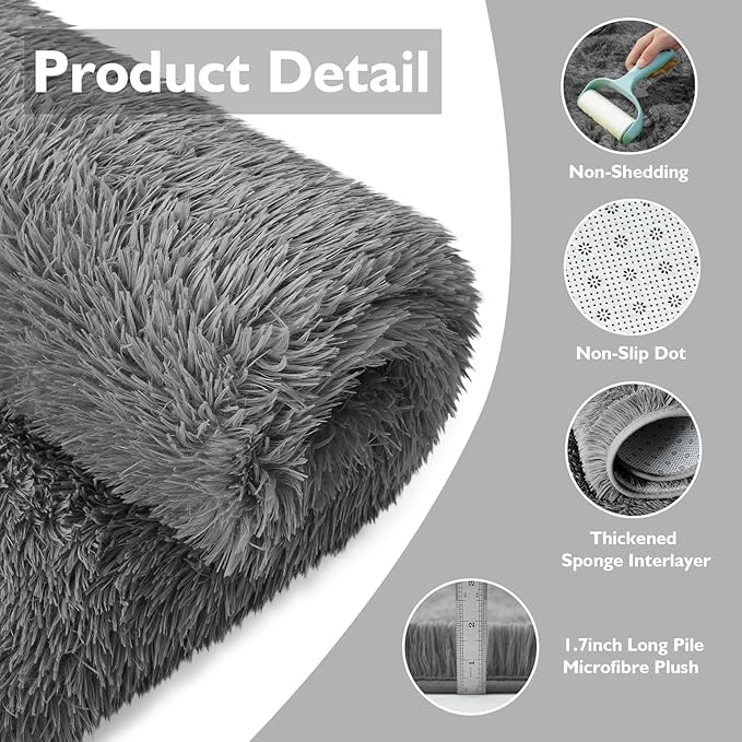 6x9 Fluffy Area Rug for Living Room,Shag Area Rugs for Bedroom,Deep Grey Soft Fuzzy Rug Non-Shedding Indoor Plush Carpet for Kids Bedroom Nursery Dorm Home Decor