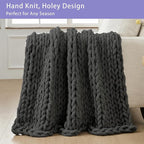 Bigacogo Chunky Knit Throw Blanket for Couch, 80x90 inches, Dark Grey