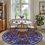 Round Area Rug for Living Room: 6 ft Floral Washable Circle Rug Soft Boho Non-Slip Carpet Indoor Stain Resistant Low Pile Small Circular Rug for Bedroom Entryway Kitchen Nursery Home Office Blue