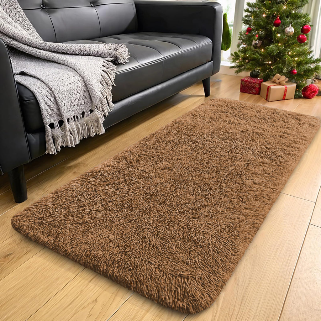 OLANLY 2x6 Machine Washable Runner Rugs for Hallway, Soft Fluffy Shaggy Bedside Rugs for Bedroom, Living Room, Indoor Floor Carpet for Kids Girls and Boys, Nursery Rooms, Home Decor Aesthetic, Khaki