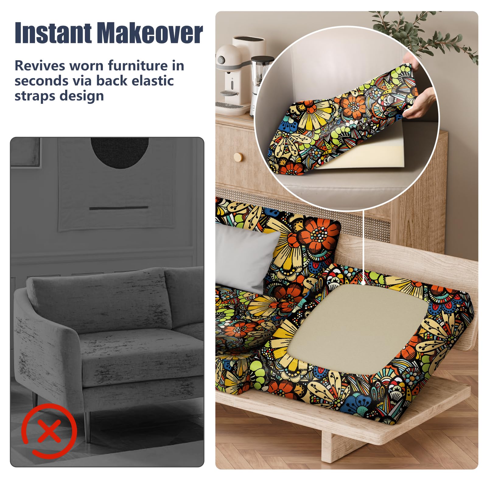 8Pcs Outdoor Cushion Covers, Stretch Patio Furniture Couch Chair Slipcovers