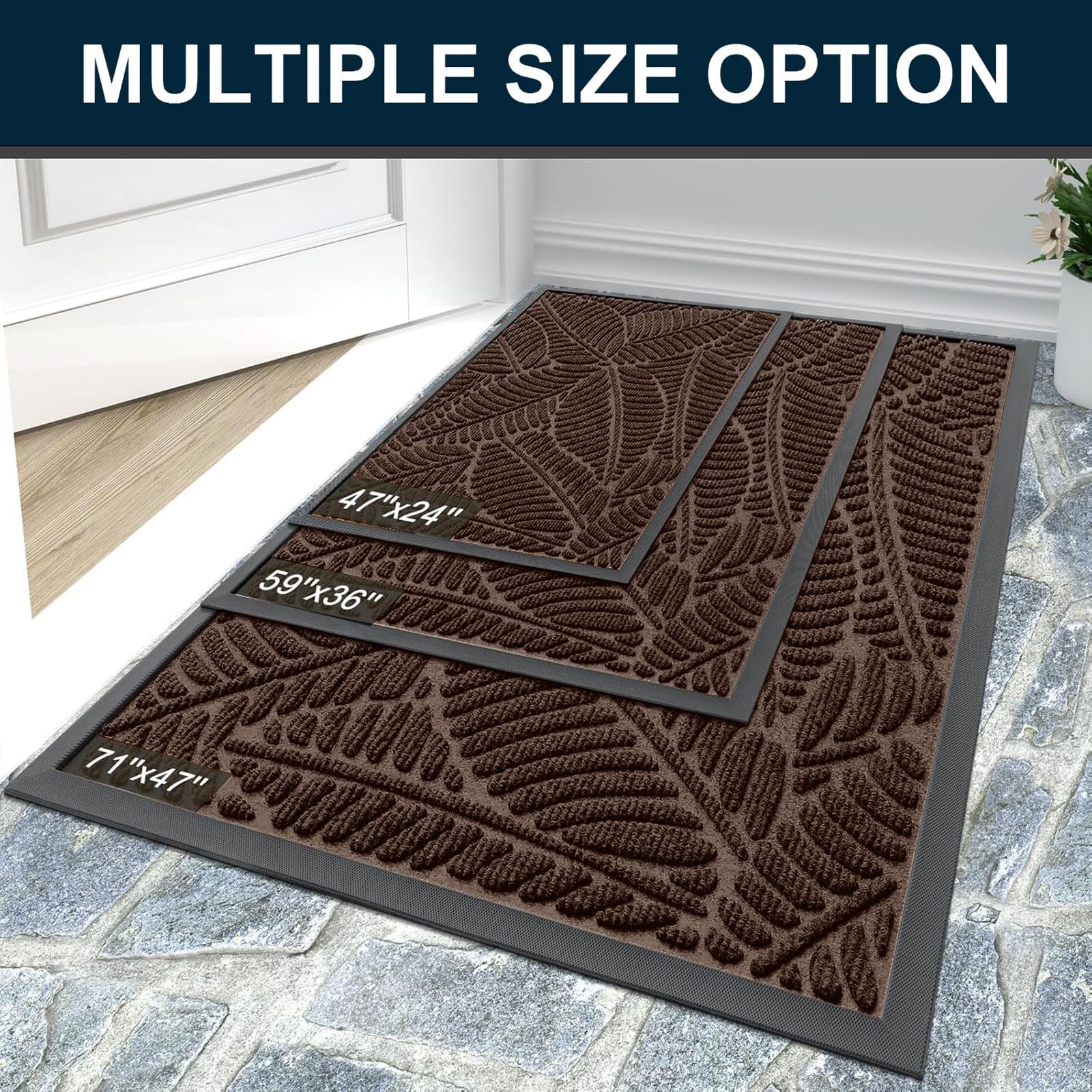 Colorxy Waterproof Front Doormat, Sturdy Natural Rubber Door Mat, 59x34
