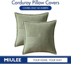 MIULEE Spring Decorative Throw Pillow Covers for Couch Bed Livingroom 20x20 Inch Set of 2 Sage Green Boho Accent Throw Pllows Broadside Striped Patchwork Soft Corduroy Pillowcases