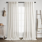 Nanspring Cream Linen Curtains 102 inches Long for Living Room Back Tab Privacy Semi Sheer Curtains Modern Farmhouse Floor to Ceiling Long Curtain 2 Panel Set 38x102 for Bedroom Dinning Room