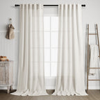 Nanspring Mist Sage Linen Curtains Semi Sheer 96 Inches Long 2 Panels Set for Living Room Back Tab Rod Pocket Light Filtering Drape for Bedroom Modern Farmhouse Coastal Decor Protect Privacy 52x96 — 기타