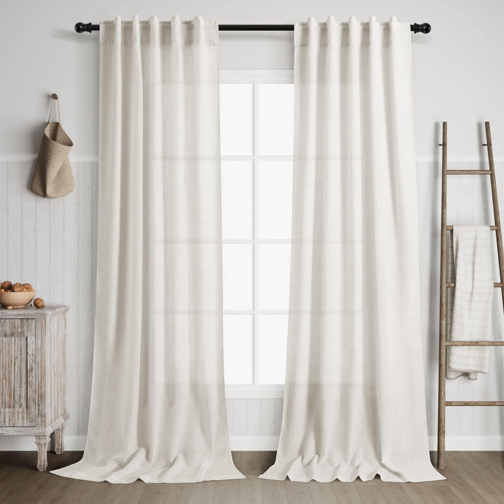 Nanspring Cream Linen Curtains 102 inches Long for Living Room Back Tab Privacy Semi Sheer Curtains Modern Farmhouse Floor to Ceiling Long Curtain 2 Panel Set 38x102 for Bedroom Dinning Room