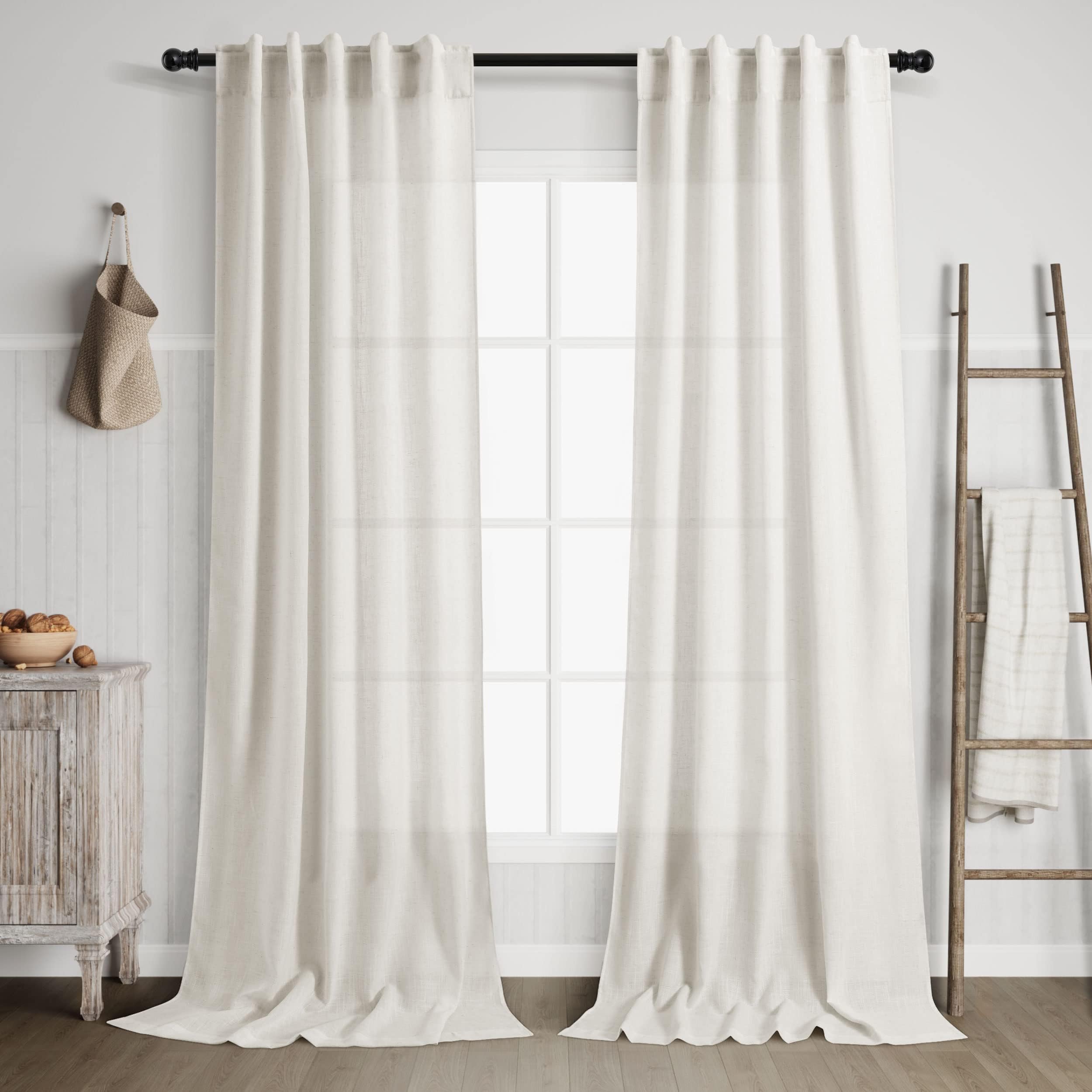 Nanspring Cream Linen Curtains 102 inches Long for Living Room Back Tab Privacy Semi Sheer Curtains Modern Farmhouse Floor to Ceiling Long Curtain 2 Panel Set 38x102 for Bedroom Dinning Room