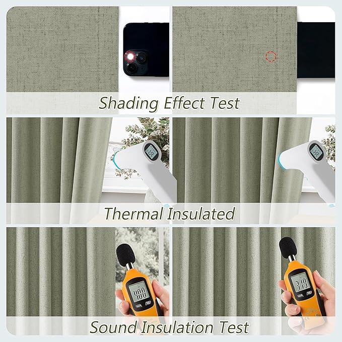 Sage Green 100% Blackout Curtains 84 Inch Length 2 Panels Set for Living Room Bedroom Back Tab Thermal Insulated Black Out Linen Drapes Room Darkening Window Curtains 40 Wide