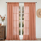BGment Linen Semi Sheer 80 Inch Curtains for Living Room Windows, Terracotta Light Filtering Drapes with Rod Pocket for Bedroom Dining Burnt Orange Lightweight, 2 Panels Set, Each 52 Inch Wide