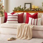 MIULEE Pack of 2 Christmas Pillow Covers 24x24 Inch Red Farmhouse Decorative Throw Pillow Covers with Stitched Edge Soft Chenille Solid Dyed Couch Pillow Covers for Sofa Bed Living Room