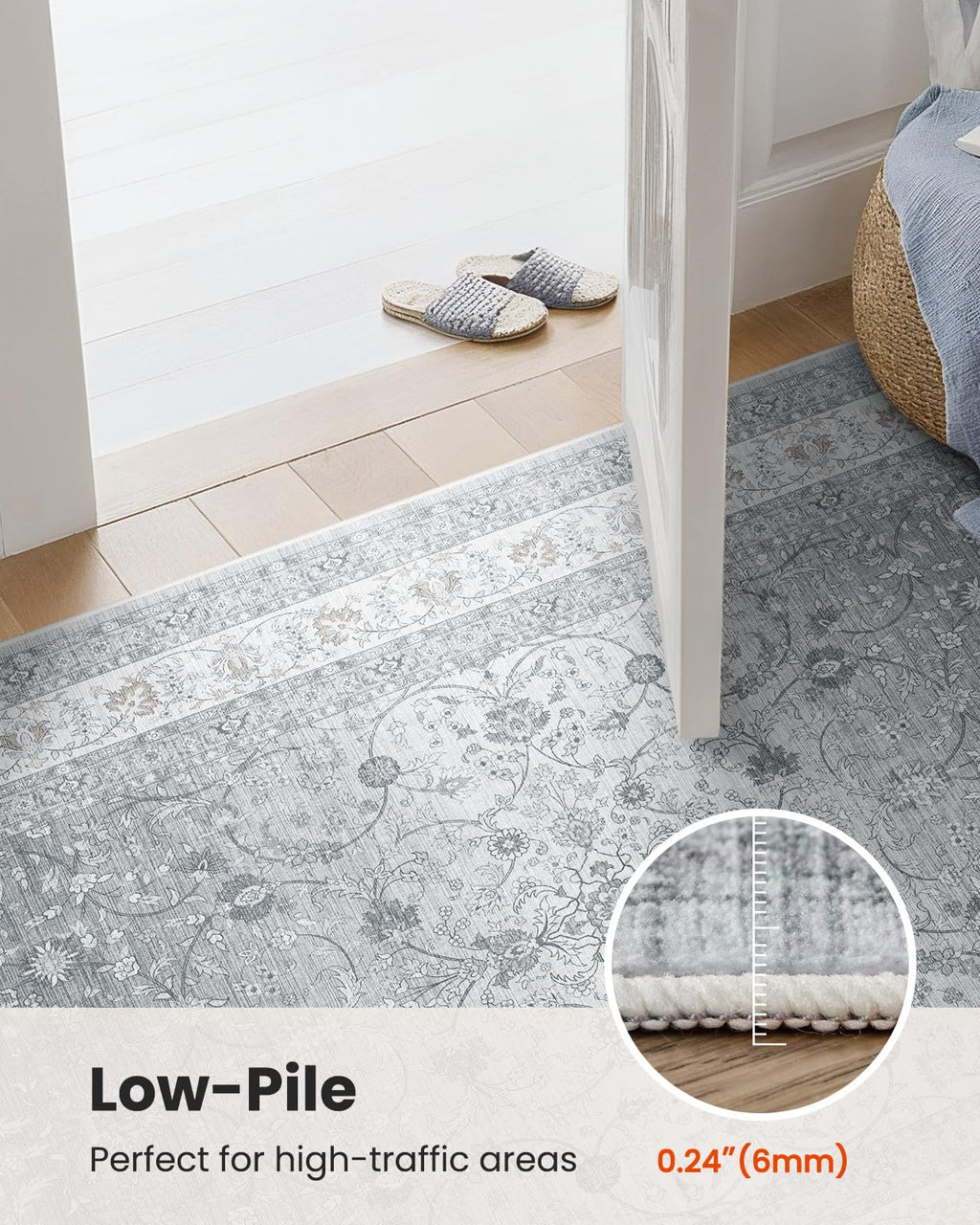AMADA HOMEFURNISHING 5x7 Area Rugs, Washable Living Room Rug with Non-Slip Backing, Low Pile and Durable Edge Binding, Soft Vintage Floral Rugs for Living Room, Bedroom, Dining Room