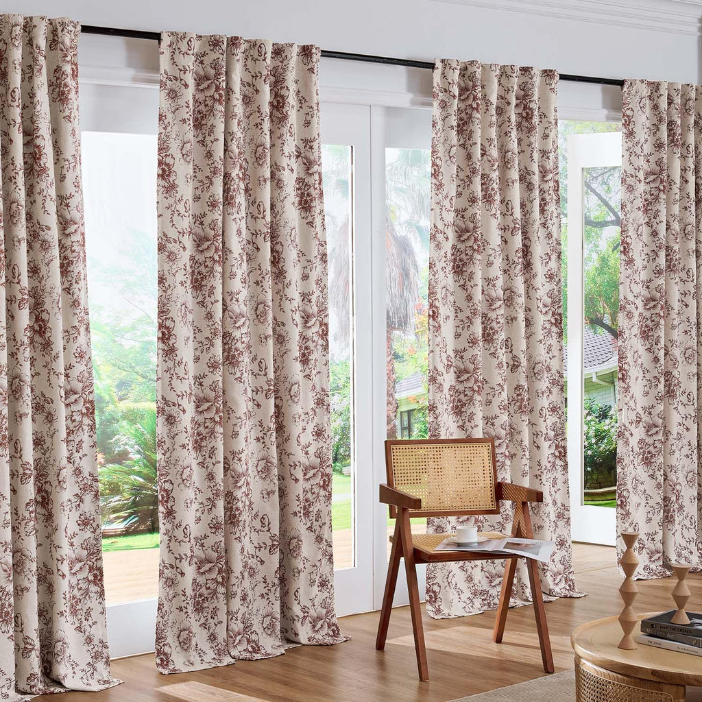jinchan Floral Linen Blackout Curtains for Bedroom 63 Inches Long