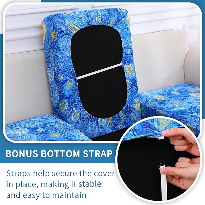 hyha Printed Couch Cushion Covers, Floral Sofa Covers Washable for 3 Cushion Couch, Stretch Pattern Outdoor Cushion Covers for Patio Furniture with Elastic Bottom(Large, Starry Sky)